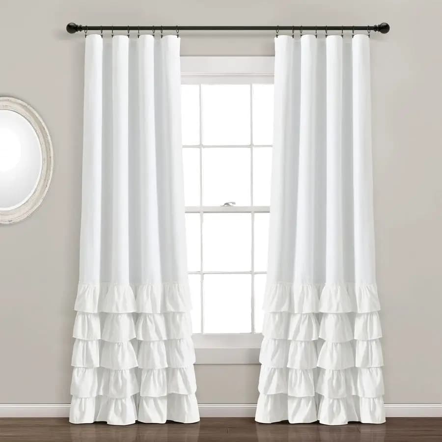 Tenda oscurante per finestra Allison Ruffle 100 singola 40 L x 84 L Tende oscuranti bianche bianche per camera da letto o asilo Coquette Curt