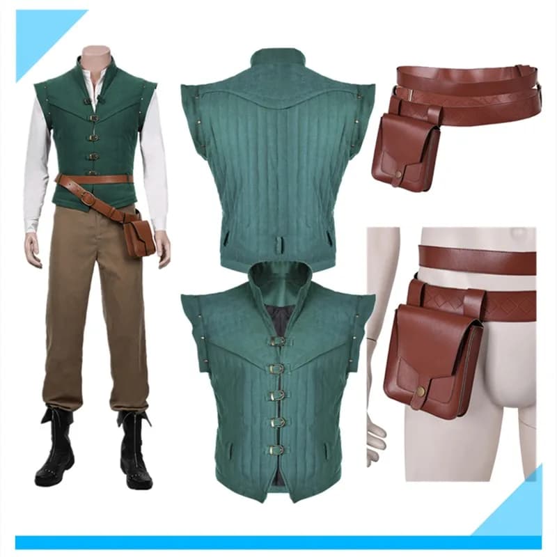 Travestimento Flynn Prince Rider Costume Cosplay Cartoon Uomini adulti Marsupio Uniforme Gilet Camicia Abiti Abito di Carnevale di Halloween