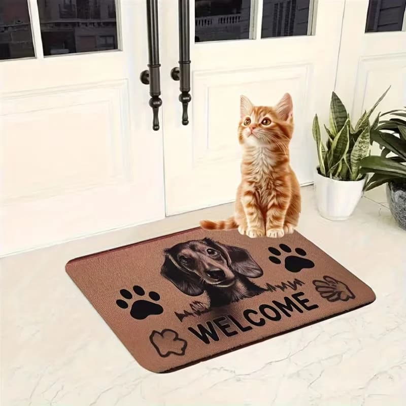 Tappetino per porta con stampa di testo “Welcome” a forma di Bassotto, ideale per l'ingresso, regalo per gli amanti degli animali domestici, decorazione per la casa, tappeto d'ingresso