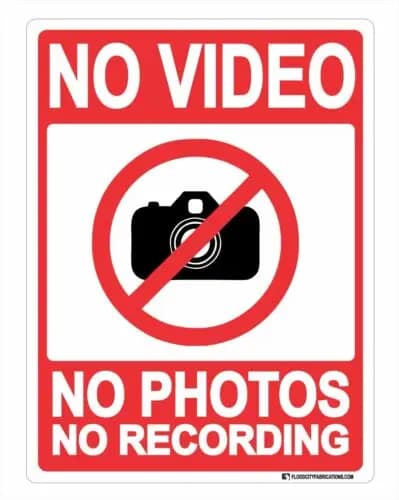 No Photo Recording Sign Video 9x12 Private Metal Audio Cameras Breakdown
