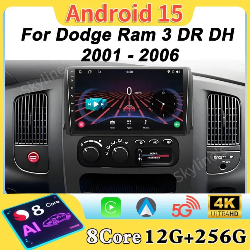 Autoradio Android 16 for Dodge Ram 3 DR DH 2001 - 2006, Auto Intelligent, Audio for Auto, Mirror Link, GPS Navigation, Wifi, DSP