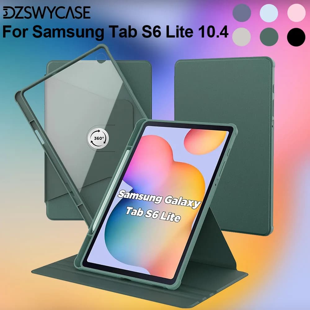 Custodia per Samsung Galaxy Tab S6 Lite da 10,4 pollici 2024/2022/2020 con portapenne, copertura protettiva con rotazione a 360 gradi trasparente