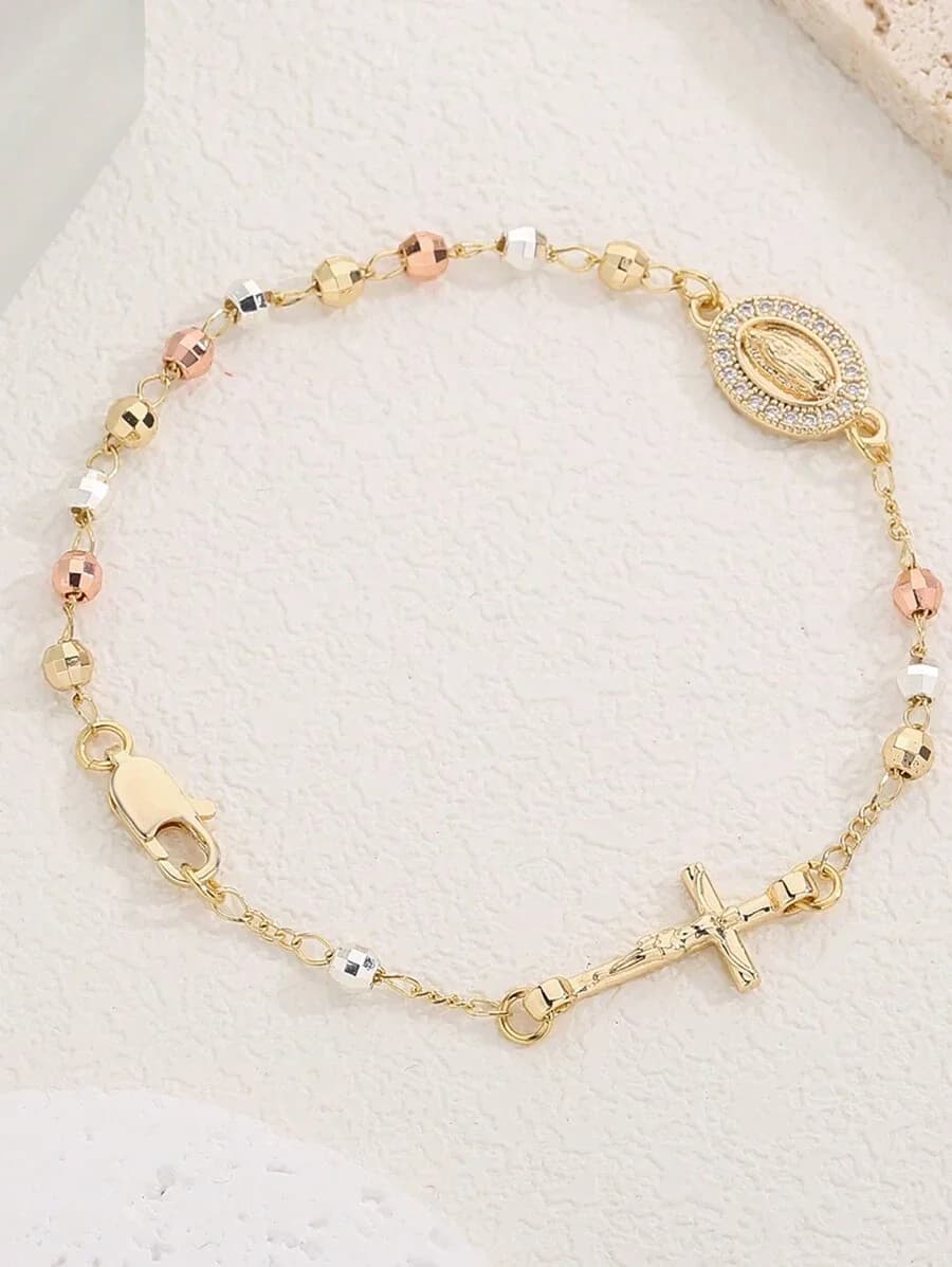 1 braccialetto classico fatto a mano con perline in rame con immagine di Maria, ottimo come regalo per amici o da indossare ogni giorno o per le occasioni festive per le donne