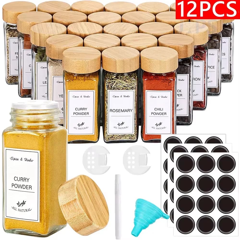 5/12 pezzi barattoli di spezie in vetro con coperchio in bambù contenitori per condimenti per spezie sale pepe agitatori organizzatore di spezie Set di barattoli per spezie da cucina