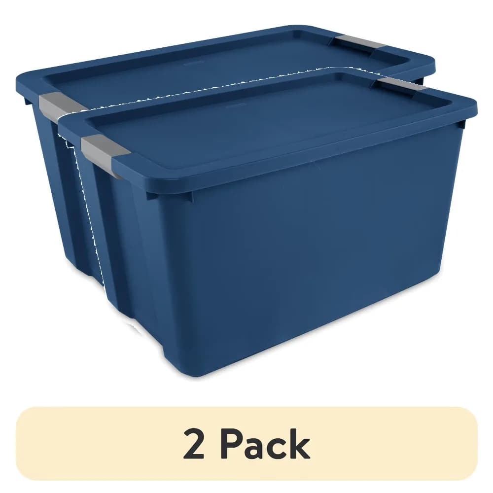 Set of 2 34 Gallon Extra Large Plastic Containers with Closing Cover, Blue, Resistant, for Home and Garage Organization