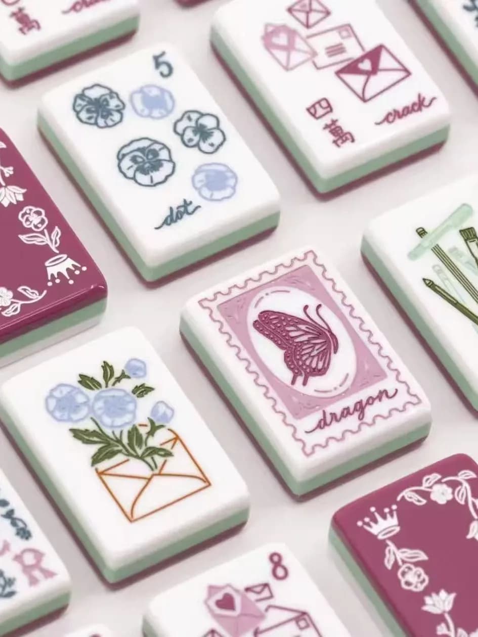 Pink Floral Butterfly Custom Mini Mahjong Tiles Personalized Printed American Travel US Mah Jongg Game Blocks