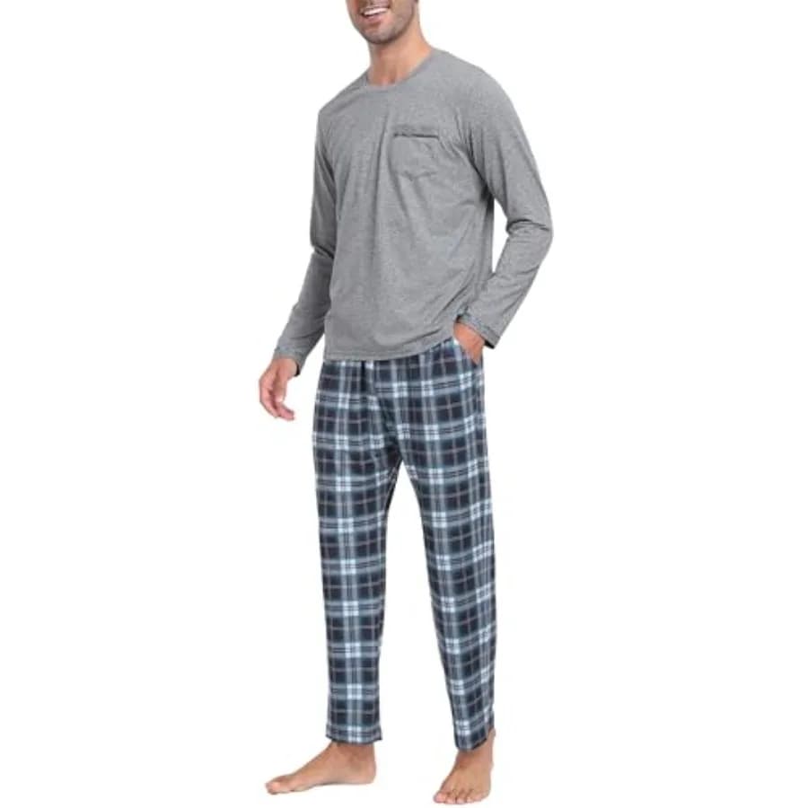 Set Pigiama da Uomo a Maniche Lunghe, Morbido Abbigliamento da Notte Natalizio, 2 Pezzi, Loungewear Caldo per le Vacanze Invernali