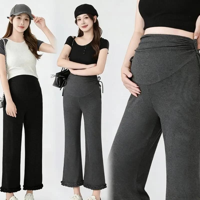 Pantaloni premaman elasticizzati alla caviglia con coulisse in morbido misto cotone con supporto a per il comfort A2UB