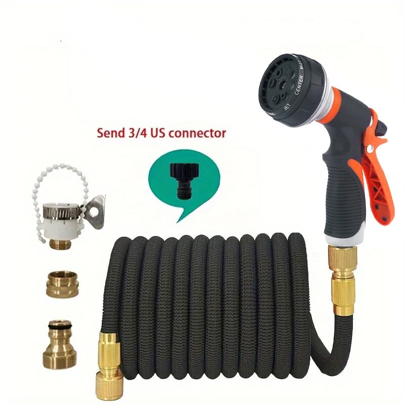 Expandable Garden Pipe with Double High Pressure Metallic Connector, TPE Magic Pipes for Garden Irrigation, Farm and Car Washing
