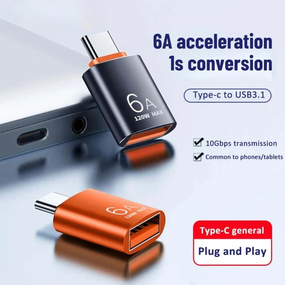 Adattatore OTG da USB-C a USB 3.1 da 6A 120W per ricarica e trasferimento dati veloce, compatibile con iPhone 15, Samsung, Xiaomi, MacBook e Laptop