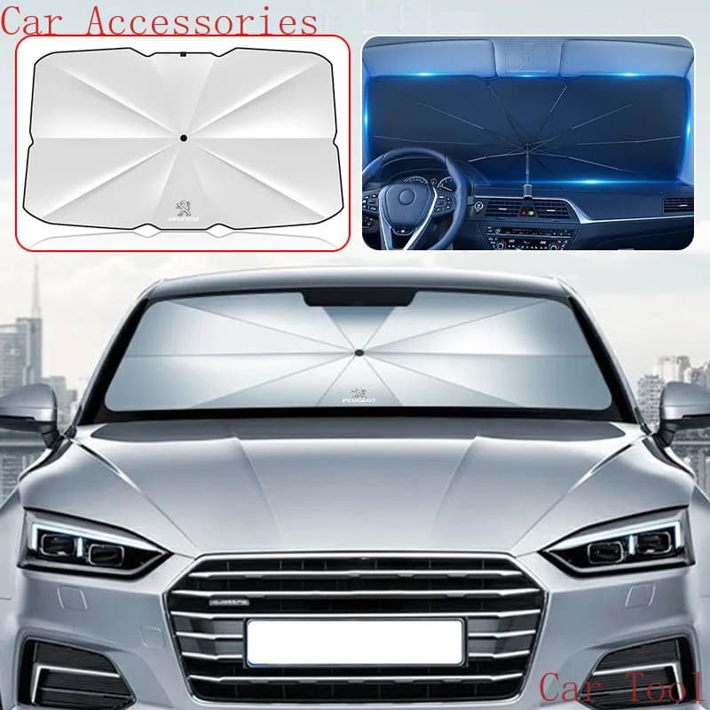 Parasole Auto Retrattile Isolante Termico per Parabrezza Anteriore Peugeot 207 107 508 607 106 406 e Coprimozzo Ruota