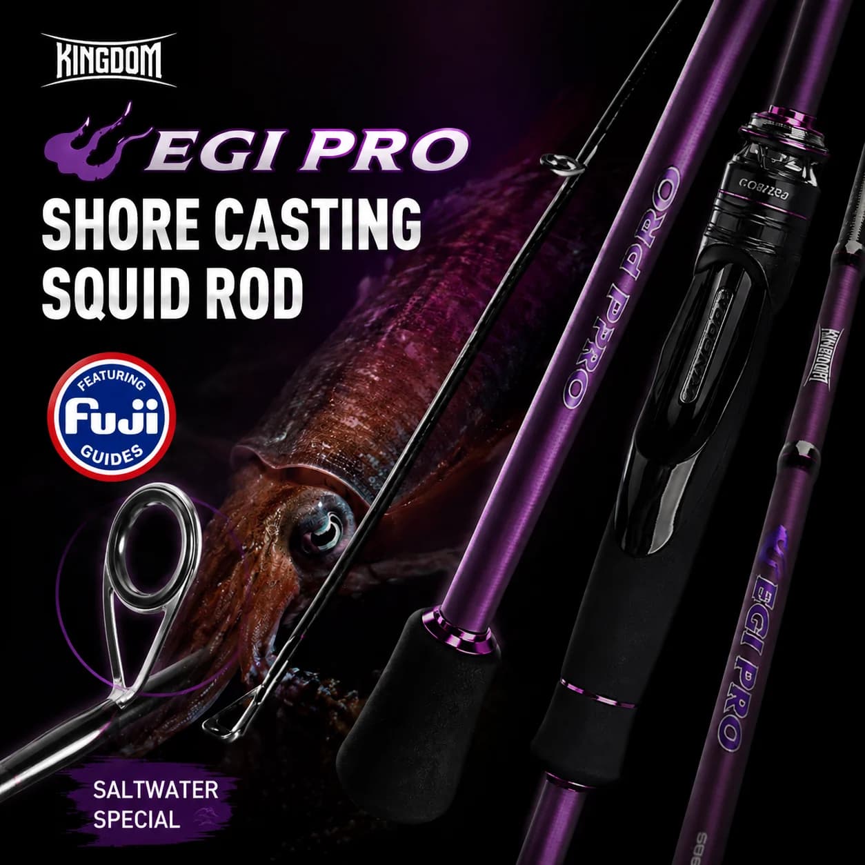 KINGDOM EGI PRO Squid Shore Casting Rod Toray 40T Carbon FUJI O Guide 1.95M-2.58M M/ML Saltwater Spining Fishing Rod