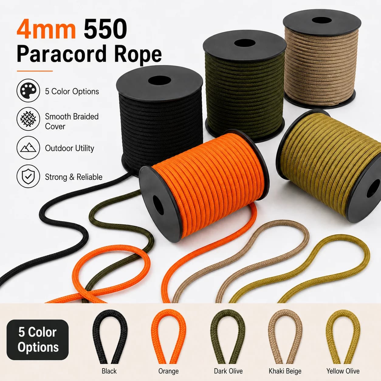 10-50Meters 550 Parachute Cord 4mm Outdoor Camping Tent Lanyard Rope Paracord Woven Cords Climbing Hiking Survival Accessories