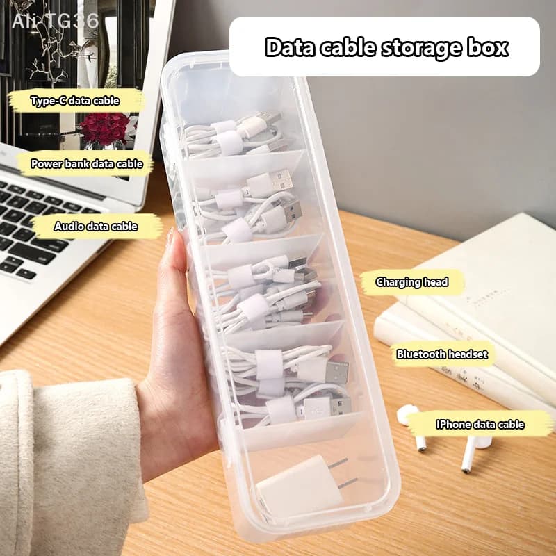 Scatola Organizzatrice Trasparente per Cavi di Ricarica, Gestione Cavi Dati, Scatola Portaoggetti USB, Organizzatore e Contenitore per Piccoli Accessori da Scrivania