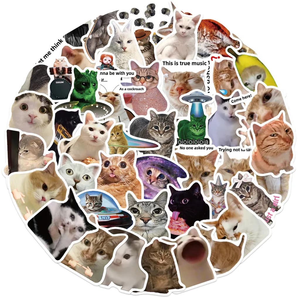50 Adesivi Virali con Meme di Gatti - Doodle Kawaii per Laptop, Borracce e Accessori Tech - Negozio LanLanStickersWorld