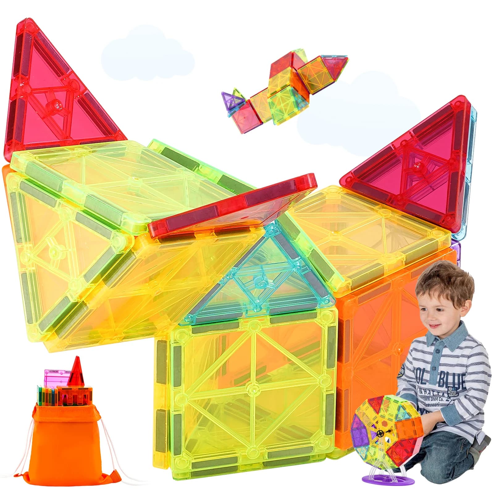 SucceBuy 180PCS Blocchi magnetici Costruzione Piastrelle magnetiche per bambini Giocattoli educativi Montessori per regali di compleanno per bambini