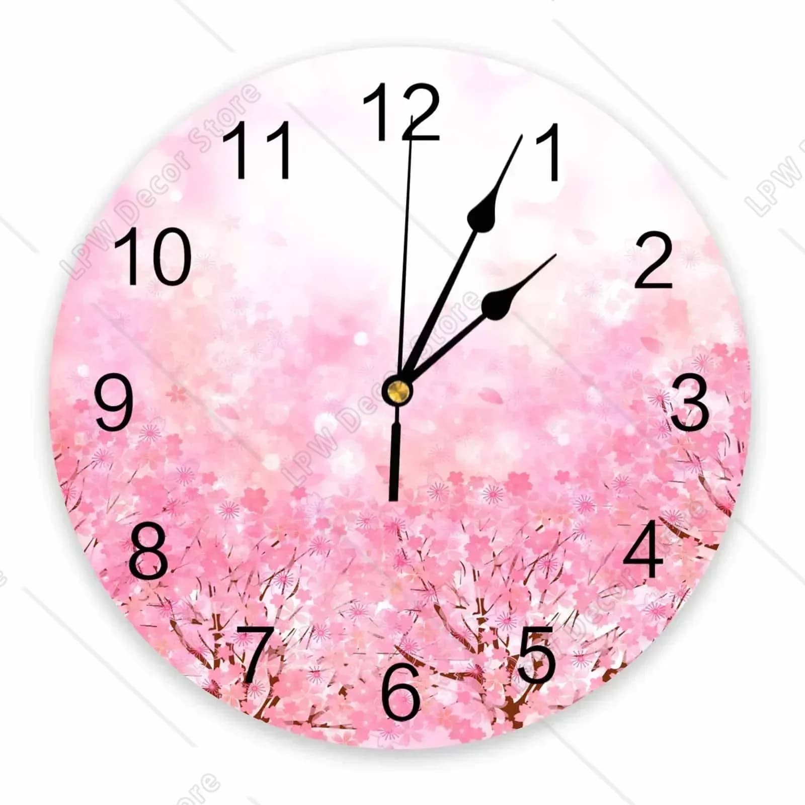 Orologio da Parete Rotondo Decorativo in Stile Giapponese con Fiori di Ciliegio Rosa, Design Personalizzato, Silenzioso, per Camere da Letto, Grande