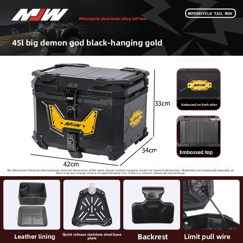 MotorcycleMJW45L55L65LBig Demon Quick-release Aluminum Alloy Tail Box for Scooter and Electric Vehicle Storage