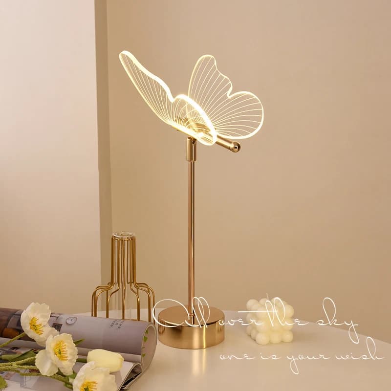 Butterfly shaped LED table lamp, retro, golden acrylic, for hotels, villas, living room, bedside table, desk decoration, LED night lights