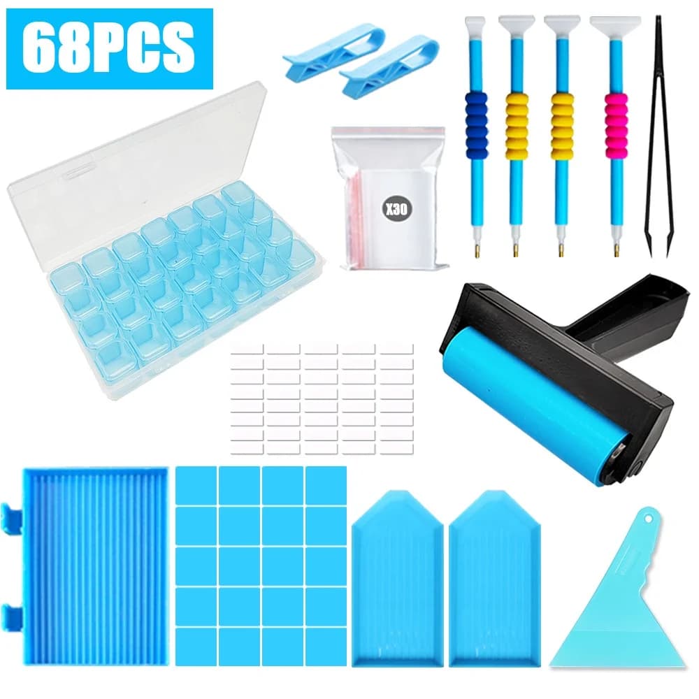 Diamond painting tool set, quick point drill pen, pressure drill roller set, point drill disc tool storage box