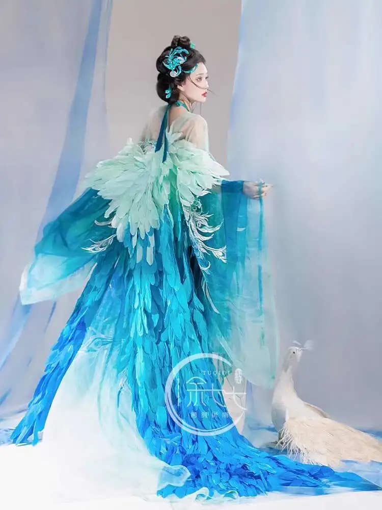 New peacock entertainment music and songs fashion woman industry heavy embroidery breast length skirt big sleeve shirt super immortal