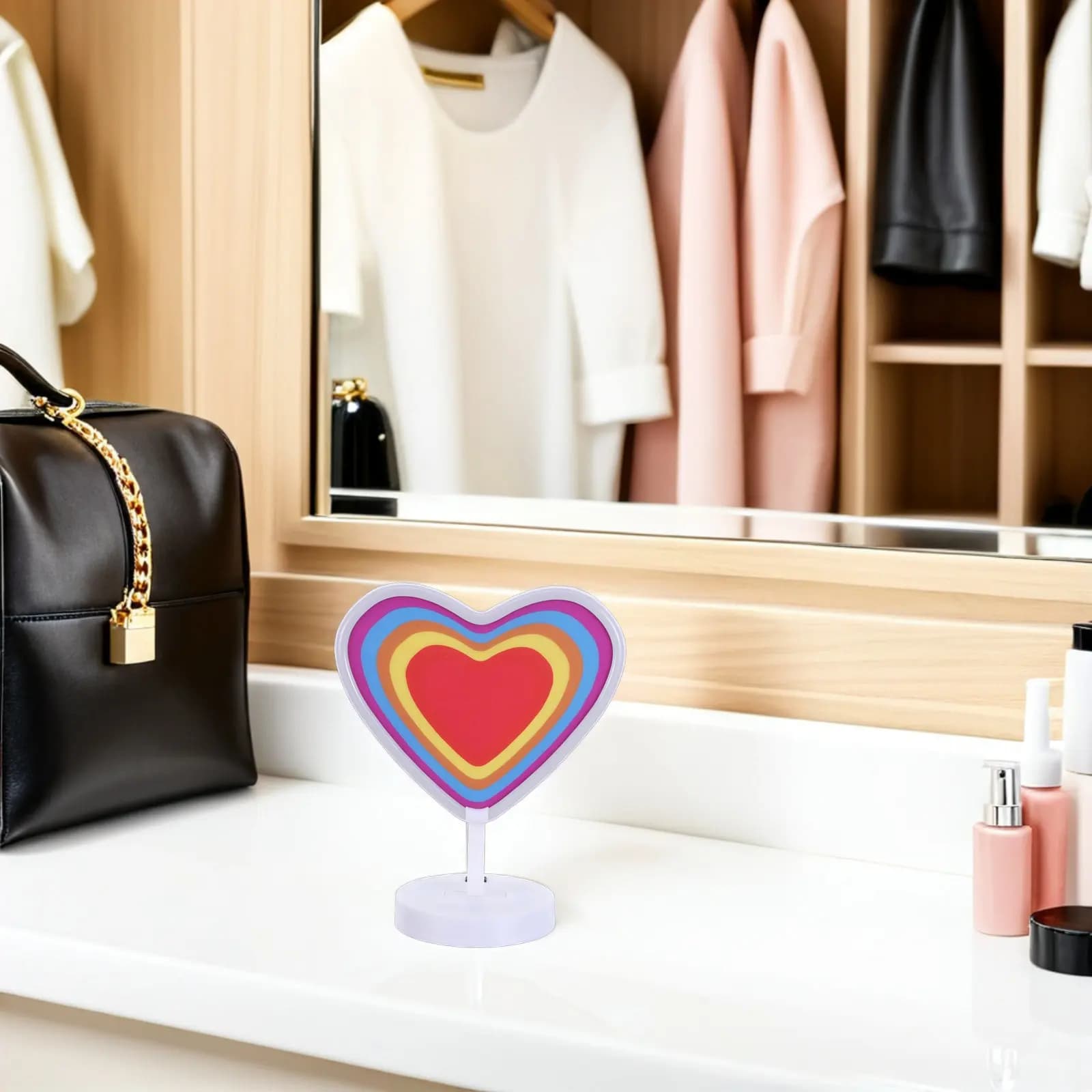 Lampada al Neon a Forma di Cuore Romantico, LED Luminosi e Duraturi per Camera da Letto, Scrivania, Finestra, Esposizione, Uso Portatile Interno ed Esterno