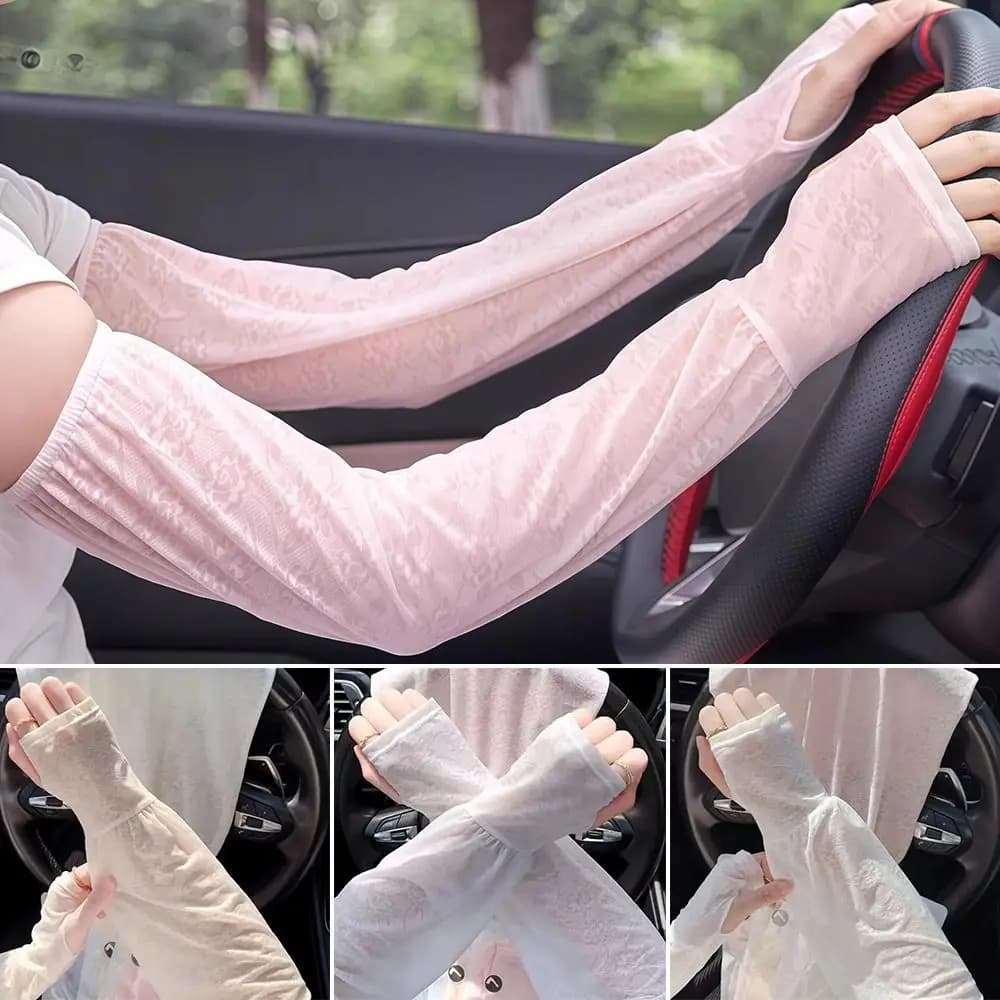 Maniche in Pizzo alla Moda in Seta Ghiaccio, Protezione UV, Morbide e Traspiranti, Maniche Lunghe da Guida per Donne