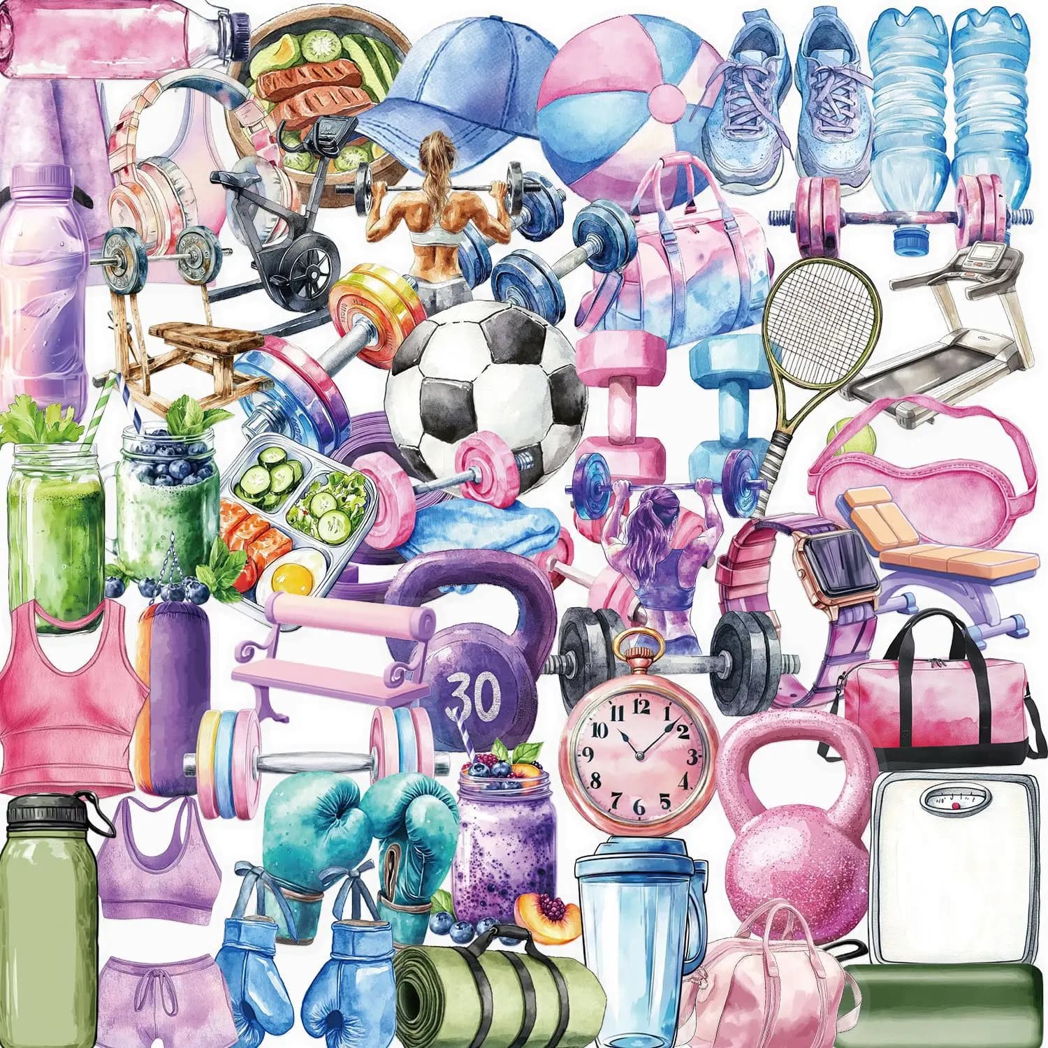 50/100 Pezzi Adesivi a Tema Fitness e Sport, Graffiti Trasparenti in PET Impermeabile, Decorazioni per Quaderni, Valigie e Scatole