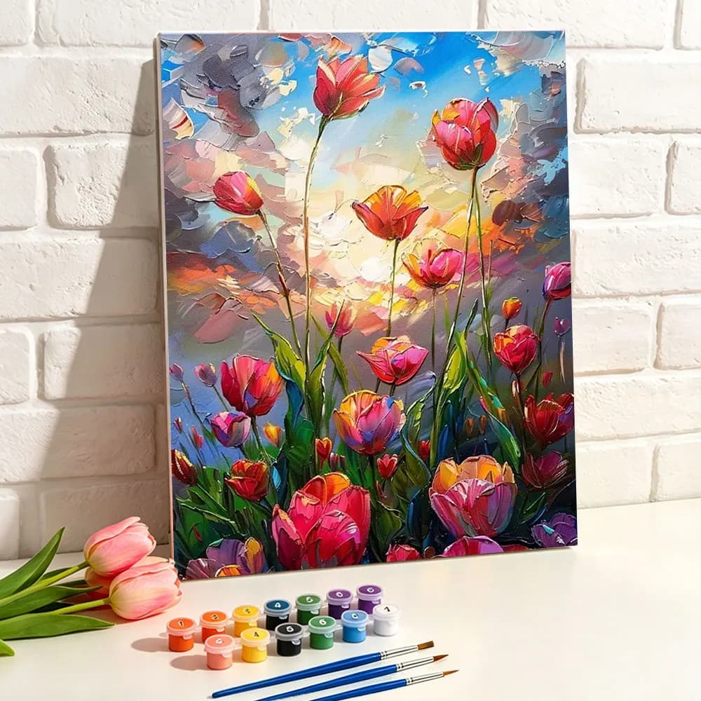 Oil Painting By Numbers Tulip Flowers Paint Digital Oil Painting DIY Kit Picture Artcraft On Canvas Home Decor Gift