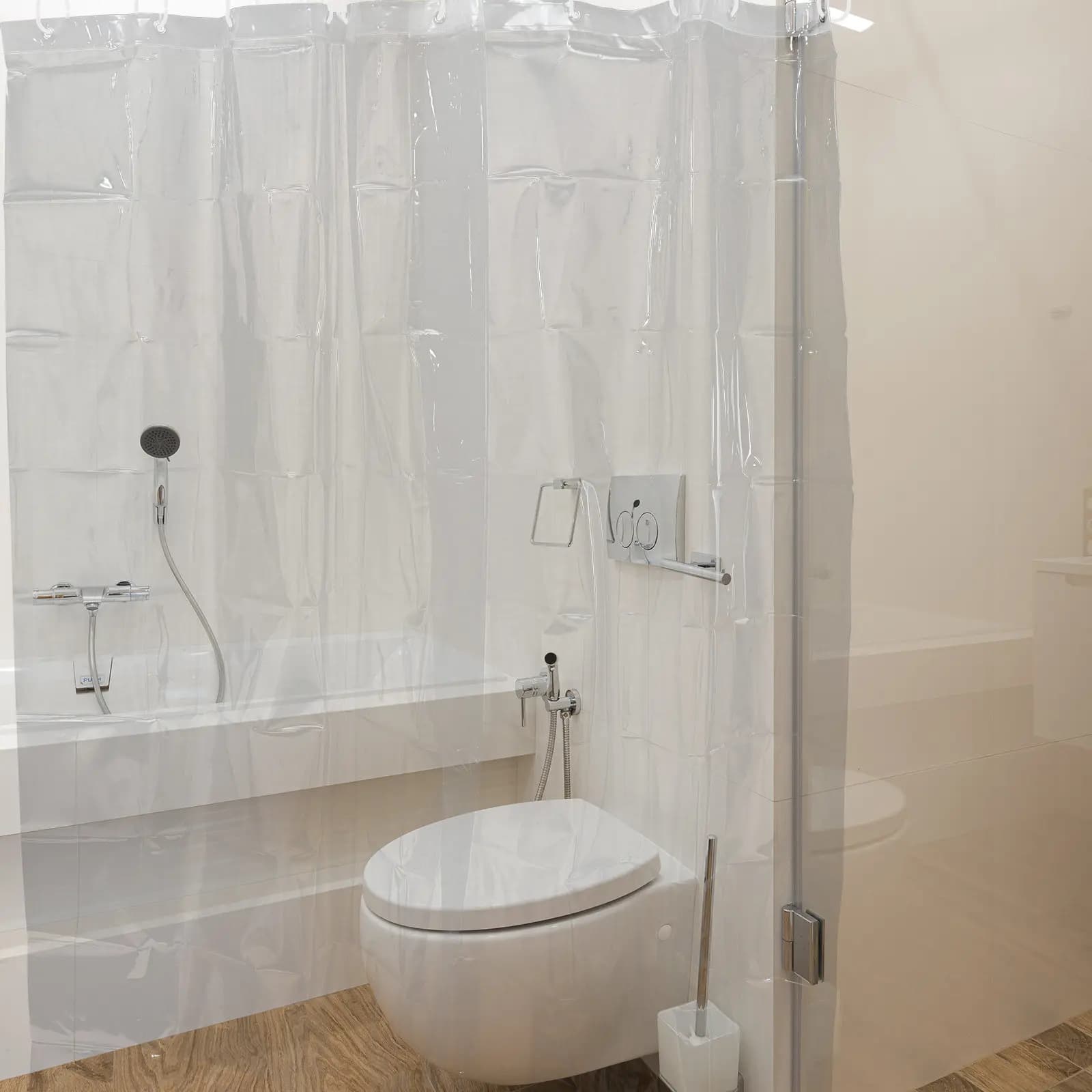 Set di 1 Tenda Doccia Impermeabile Trasparente in Materiale PEVA per Vasca da Bagno, Design Semplice ed Elegante, Orlo Pesante, Asciugatura Rapida, per Casa