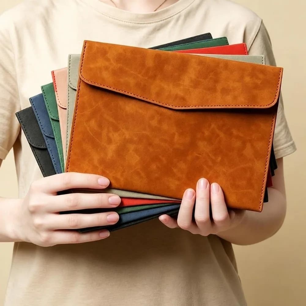 Durable Faux Leather Document Pouch A5 Magnetic Snap File Folder File Bag Business Office