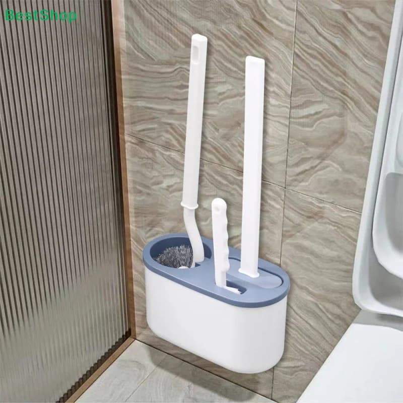〔R〕Set di spazzole per WC 3 in 1 con setole in silicone e supporto da parete, spazzola per bagno, bacchetta per WC