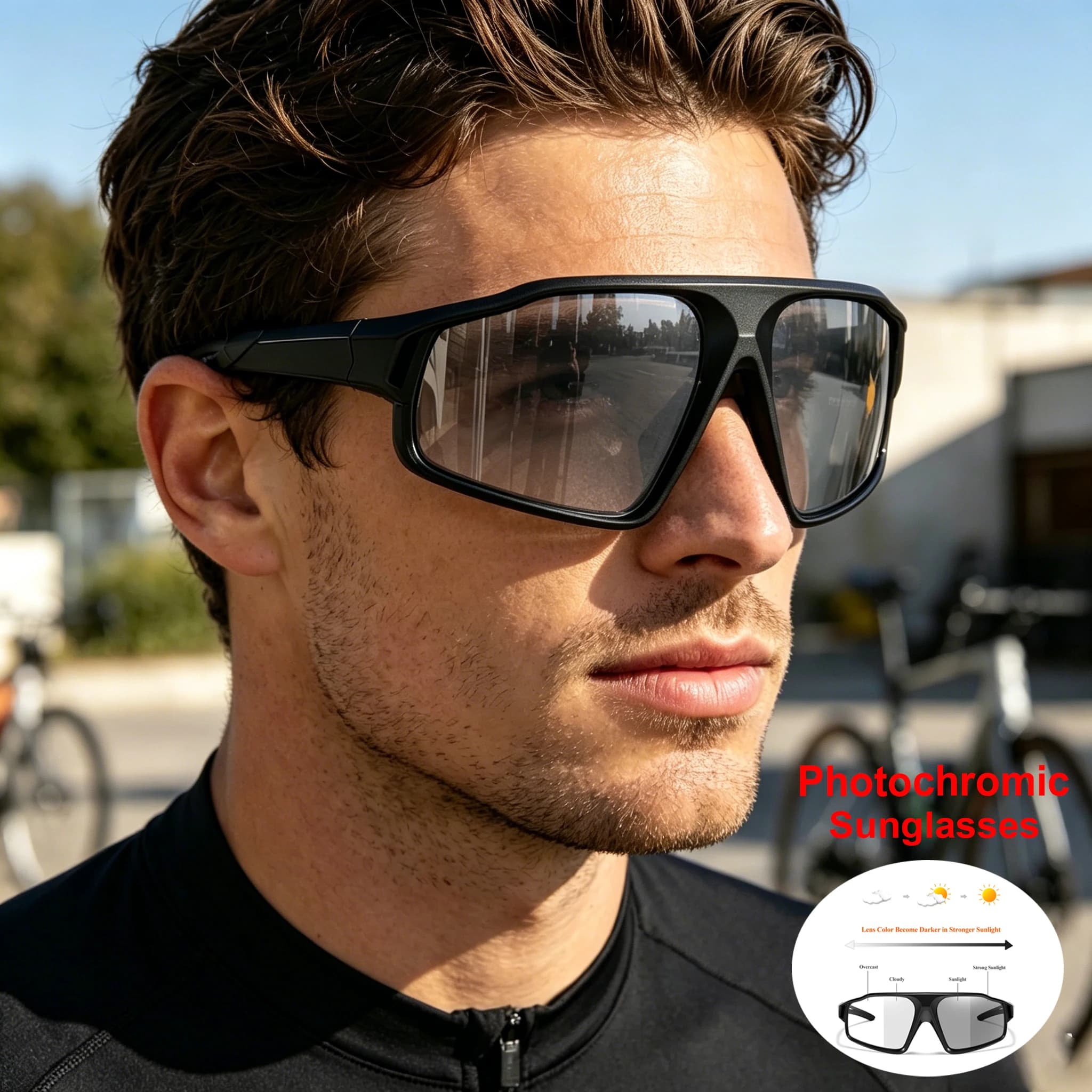 Unisex UV400 Photochromic Sports Sunglasses Anti-glare Flexible Frame Glasses for Cycling Running Fishing