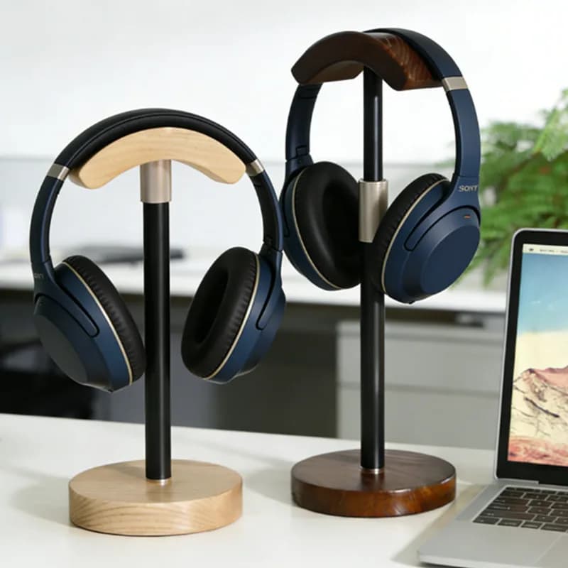 Supporto Universale per Cuffie, Altezza Regolabile, in Legno Massello, per Cuffie Gaming e Musicali, Base Stabile da Scrivania