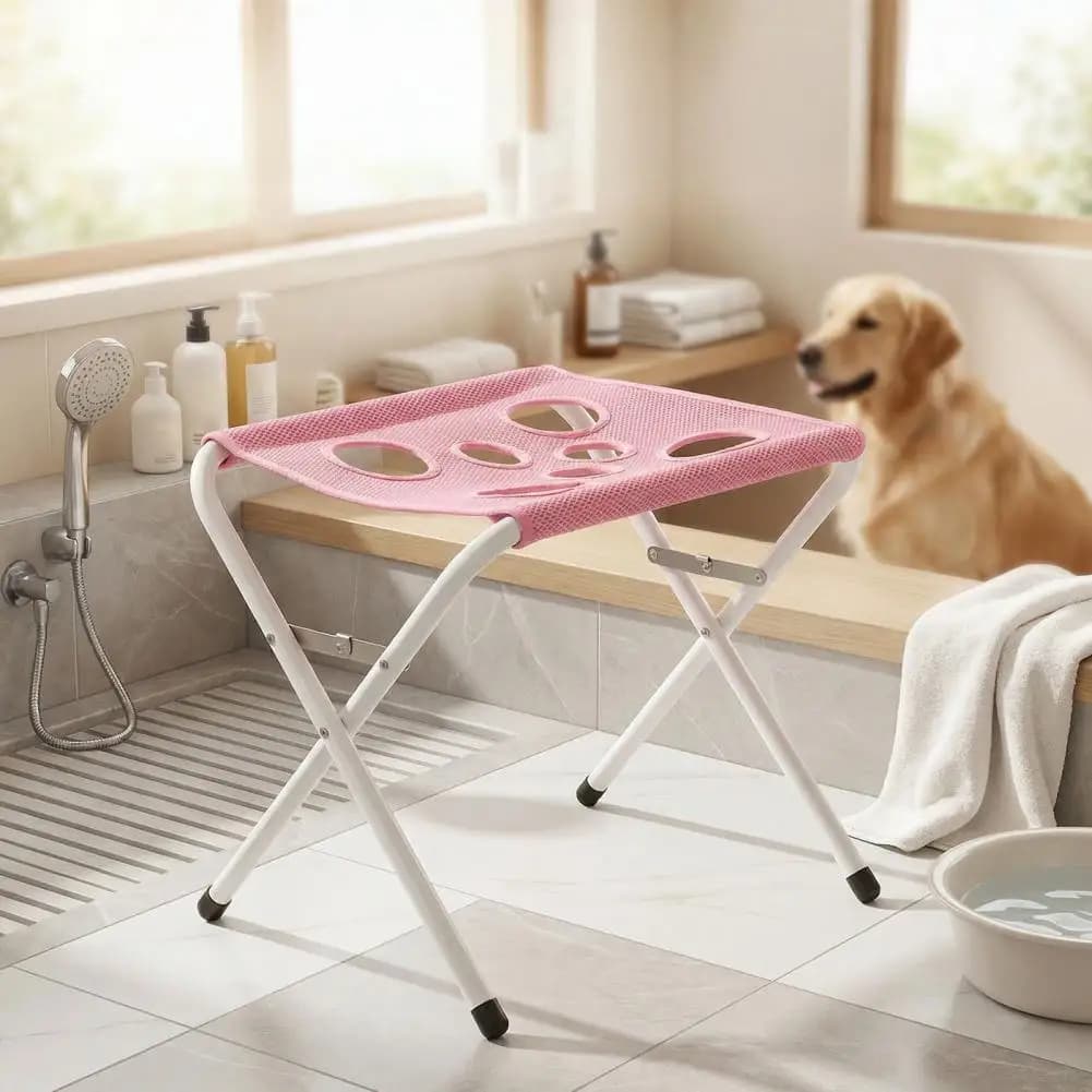 Dog Bathing Helper Pet Grooming Hammock with Stand Folding Mesh Bath Support Rectangular Cat Dog Washing Station for Nail