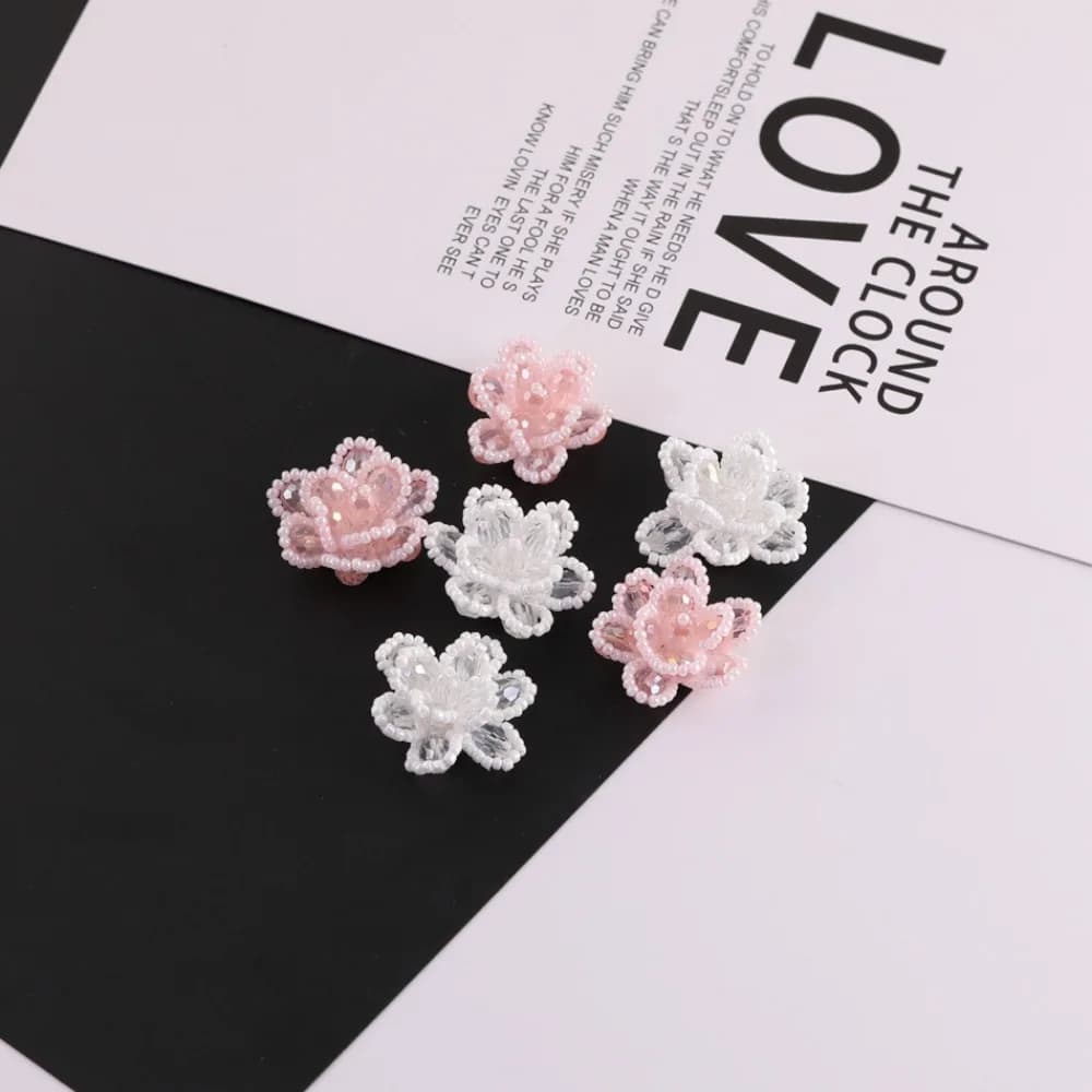 Hand woven 3D crystal flower patch, seed beads applique for DIY hair clips, shoes, bags, wedding dresses decorations, handmade sewing gift