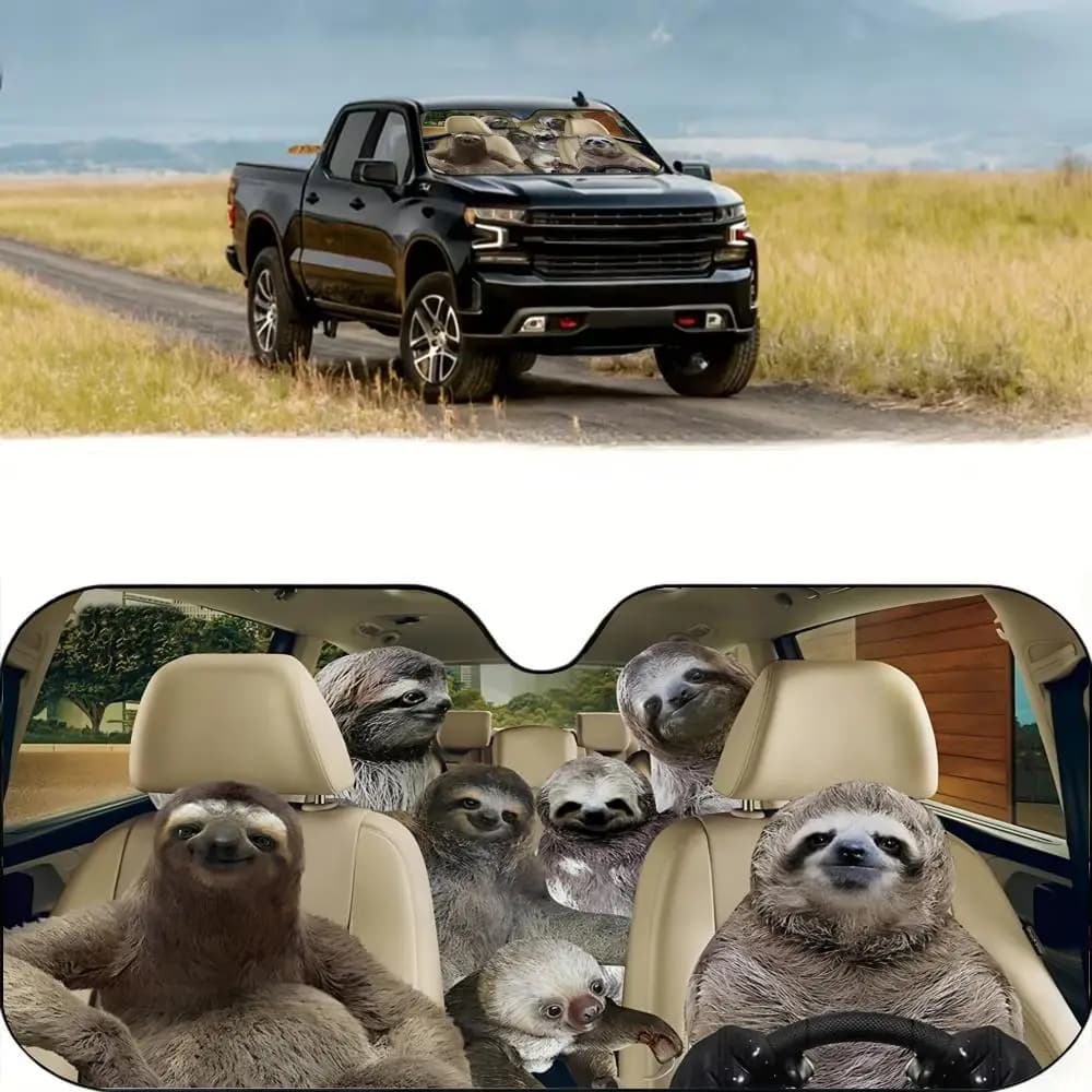 Parasole per Auto con Simpatico Sloth, Riutilizzabile, in Foglio di Alluminio, Protezione UV, Isolamento Termico a Tre Strati, Parasole per Parabrezza