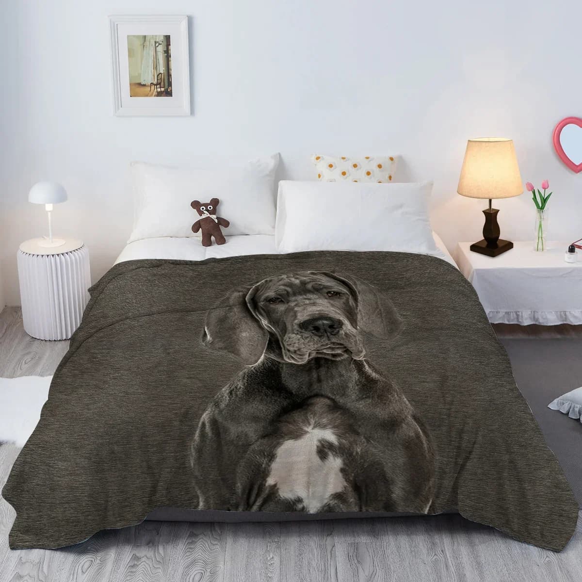 Coperta grigia Great Dane coperta stampata coperta in peluche soffice flanella coperta in pile plaid morbidi per divano divano e letto