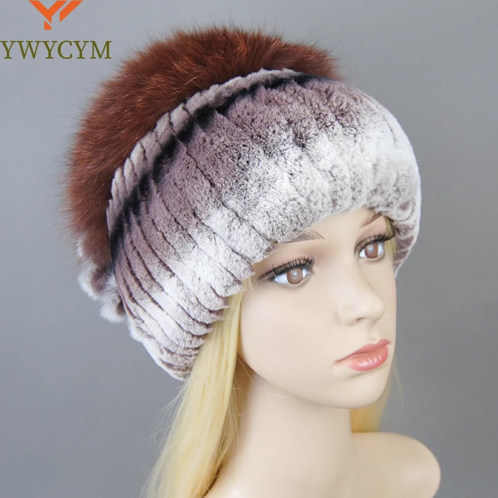 Real Rex Rabbit Fur Hats Winter Fur Hat Women with Silver Fox Fur Butterfly Knitted High-quality Women Fur Cap New Beanies Cap