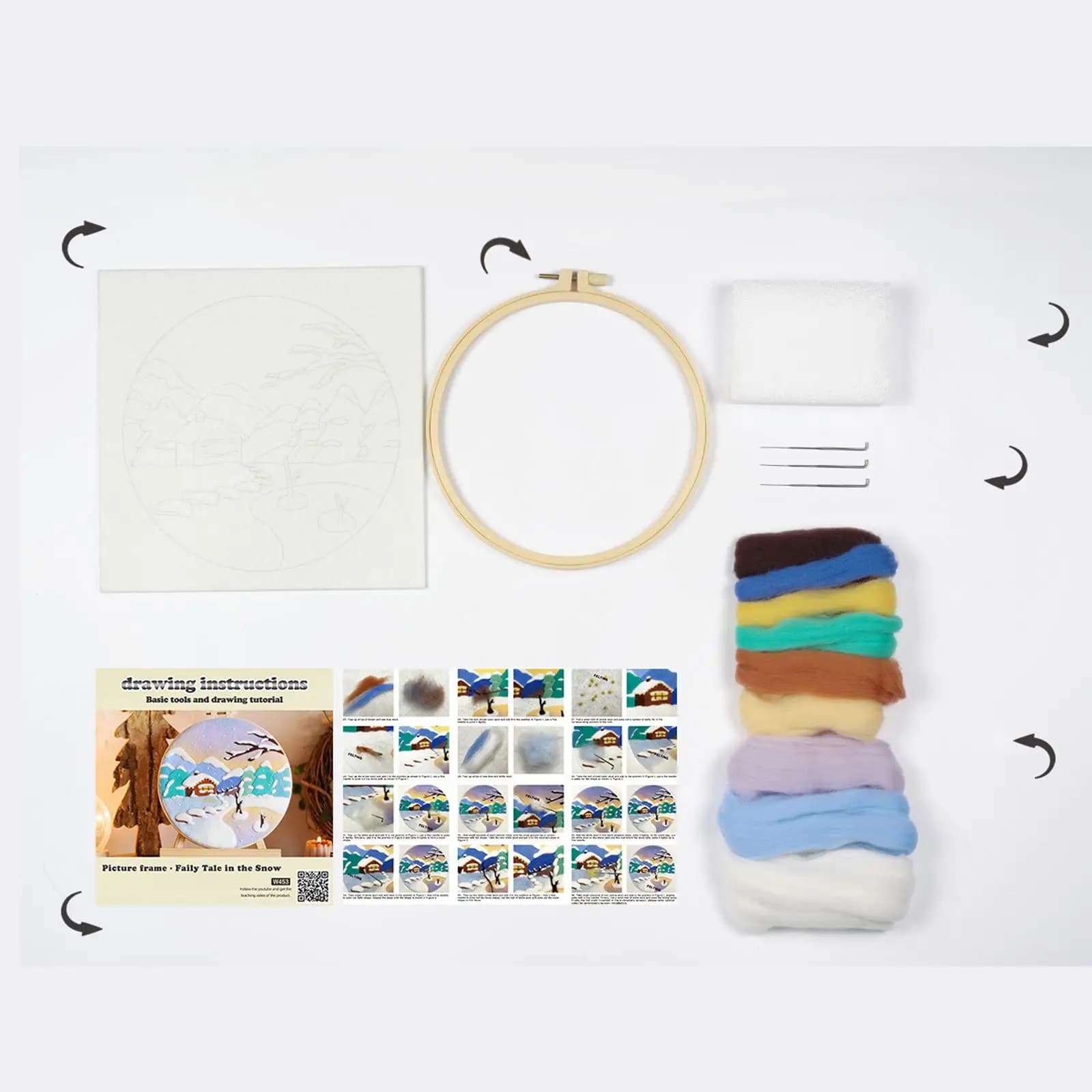 Wool Felt Punch Needle Craft Kit for Kids Adults Embroidery Starter Set with Pre Printed Pattern Cloth Yarn Threads Hand