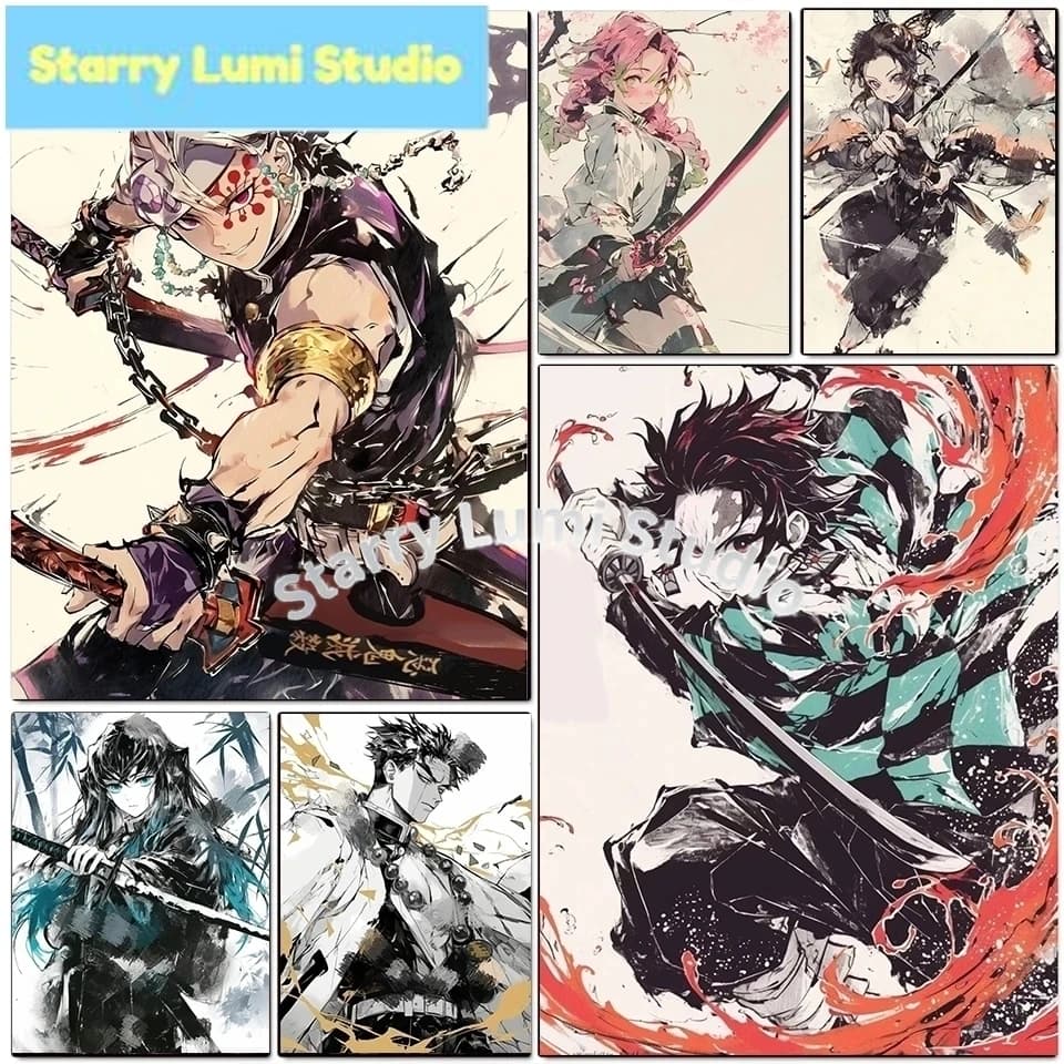 Kit per Pittura Diamantata Demon Slayer Anime, Collezione di Quadri Decorativi Ricamati, Decorazioni per la Casa