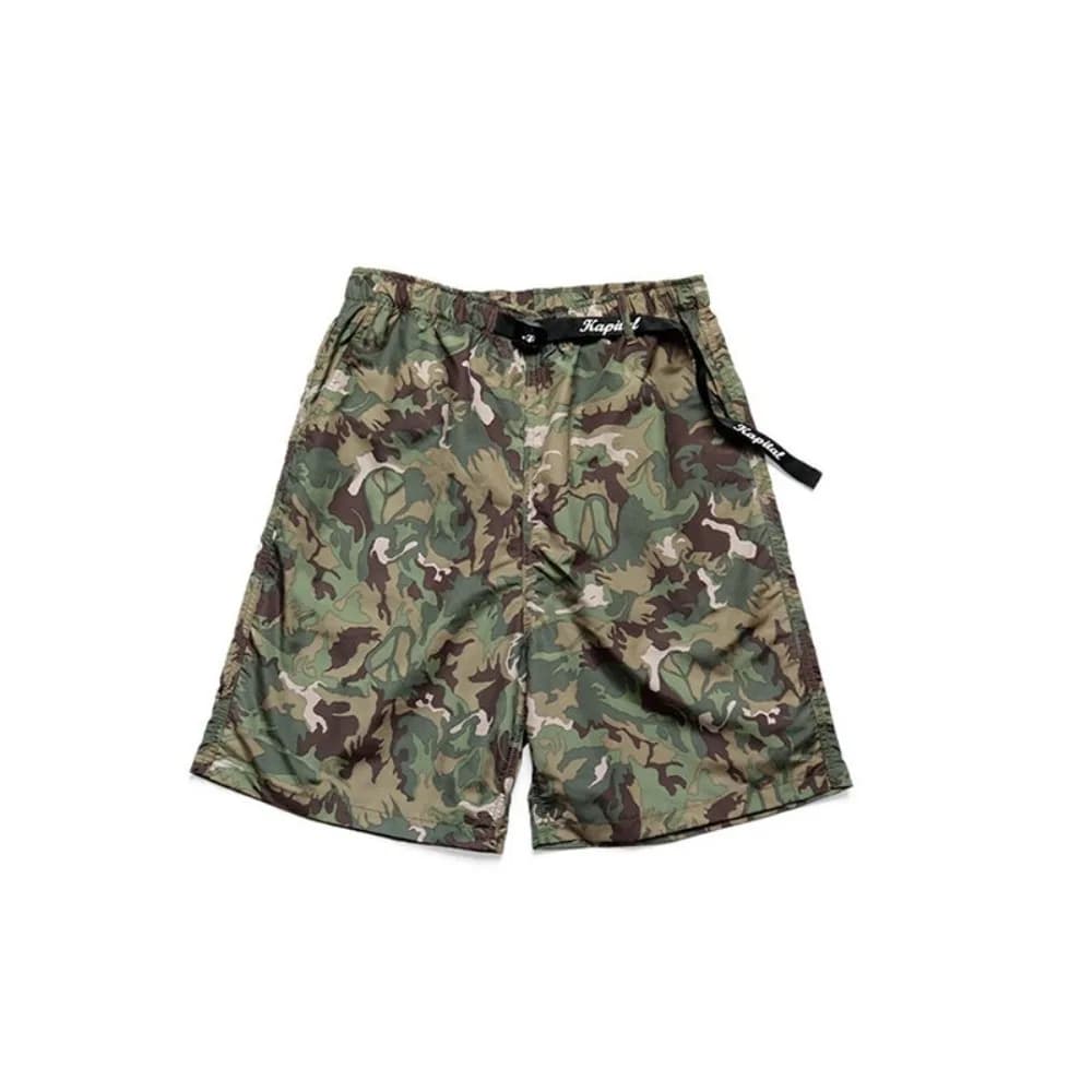 KAPITAL Pantaloncini da spiaggia mimetici giapponesi ad asciugatura rapida, estivi, versatili, larghi, casual, con cintura e coulisse, per uomo e donna