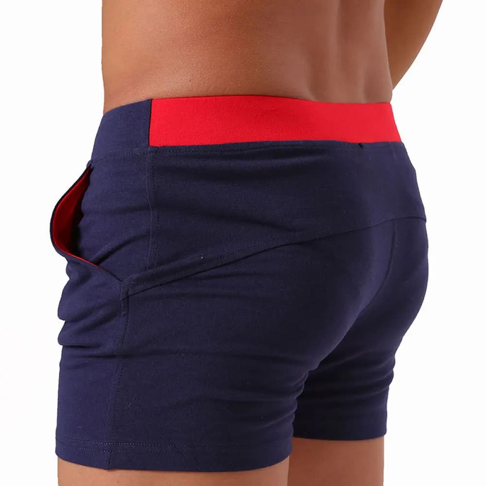 Pantaloncini da casa in cotone da uomo in tinta unita con tasche, cintura boxer, pantaloni color block da uomo UXH903