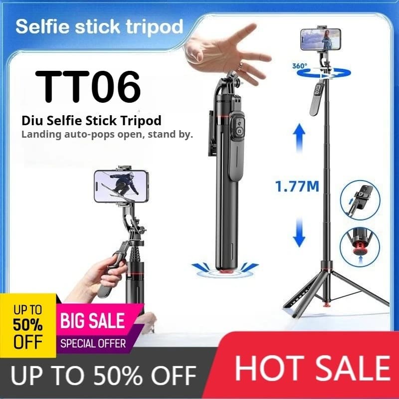 Treppiede da Viaggio TT06 con Supporto per Telefono e Asta Selfie Espandibile Anti-Vibrazione TT06