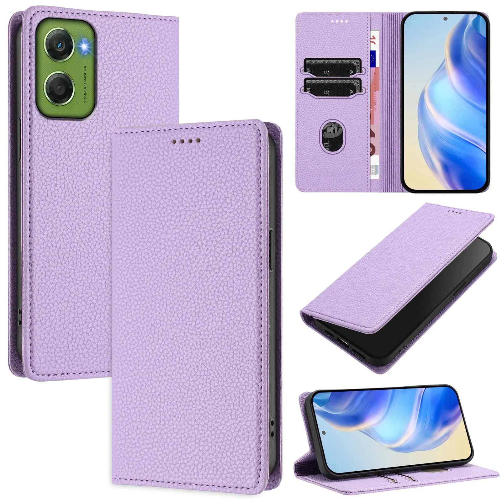 Custodia in pelle di lusso con blocco Rfid per Motorola Moto G06 G06 Power G96 G86 Power G56 Portafoglio magnetico Flip Card Slot Cover per telefono