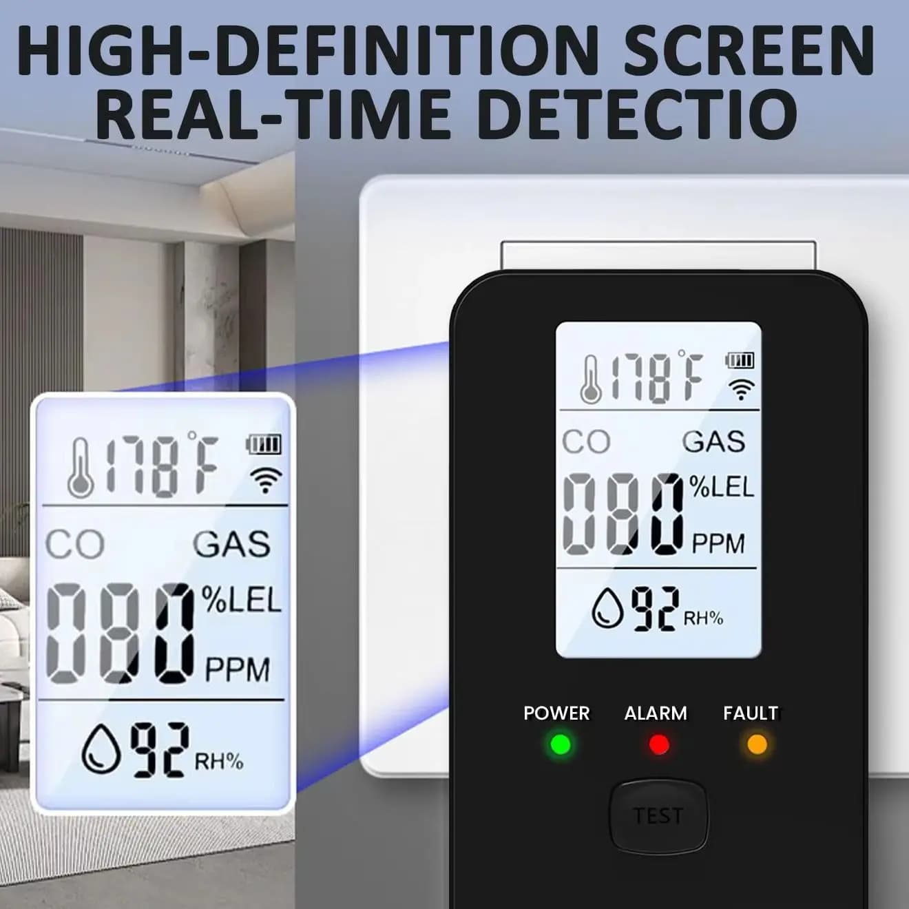 Ultra Sensitive CO Detector Fast Response Gas Leak Detector with Temperature Humidity Display for Home Kitchen Apartment Hotel