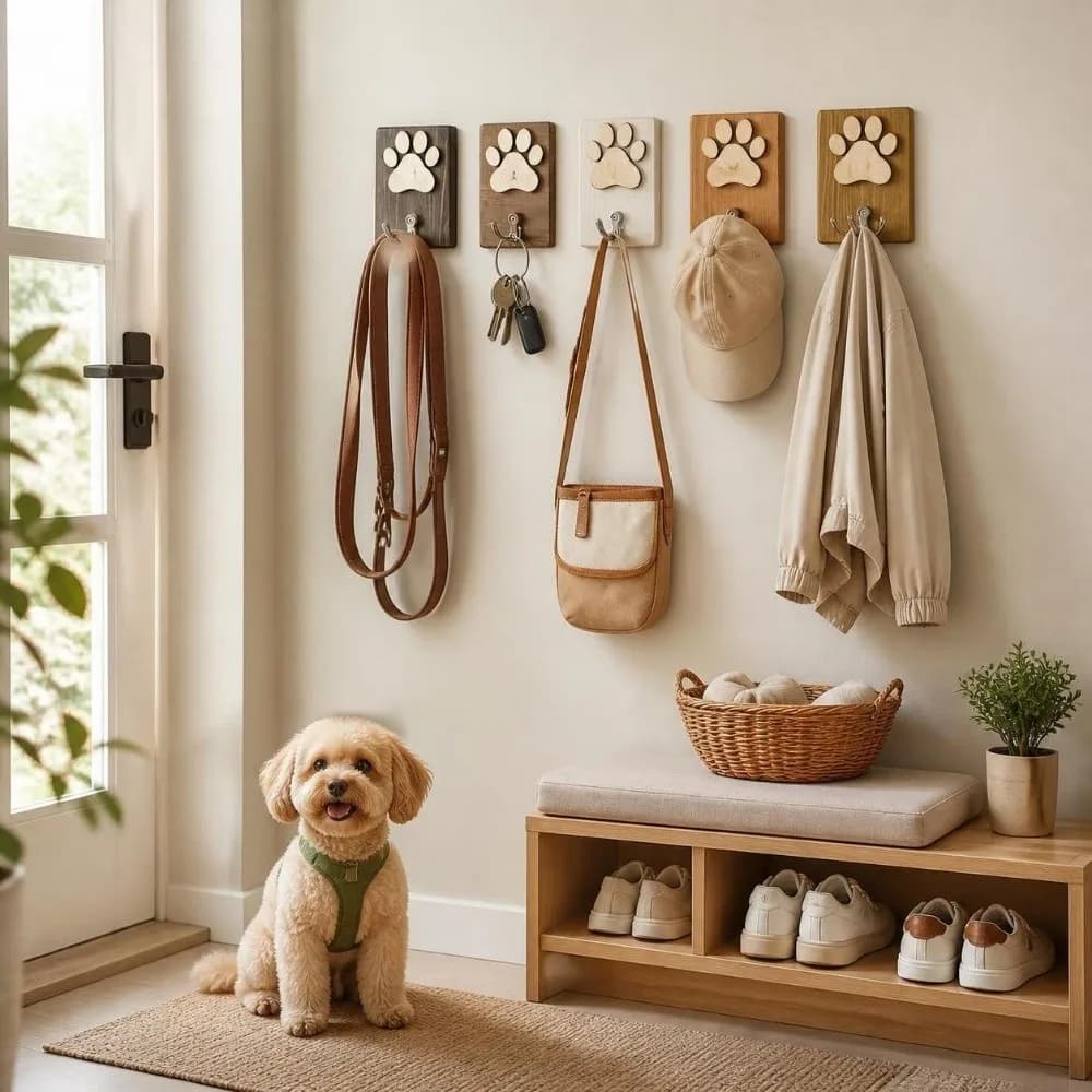 Unique Wooden Dog Paw Wall Hook Handmade Durable Dog Lead Holder Rustic Personalized Paw Print Hanger Entryway