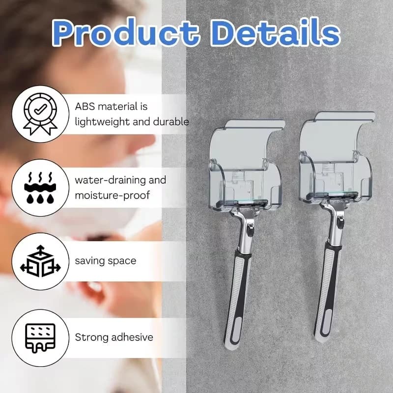 Self-adhesive razor holder, bathroom storage rack with a lid, wall-mounted multi-functional toothbrush holder