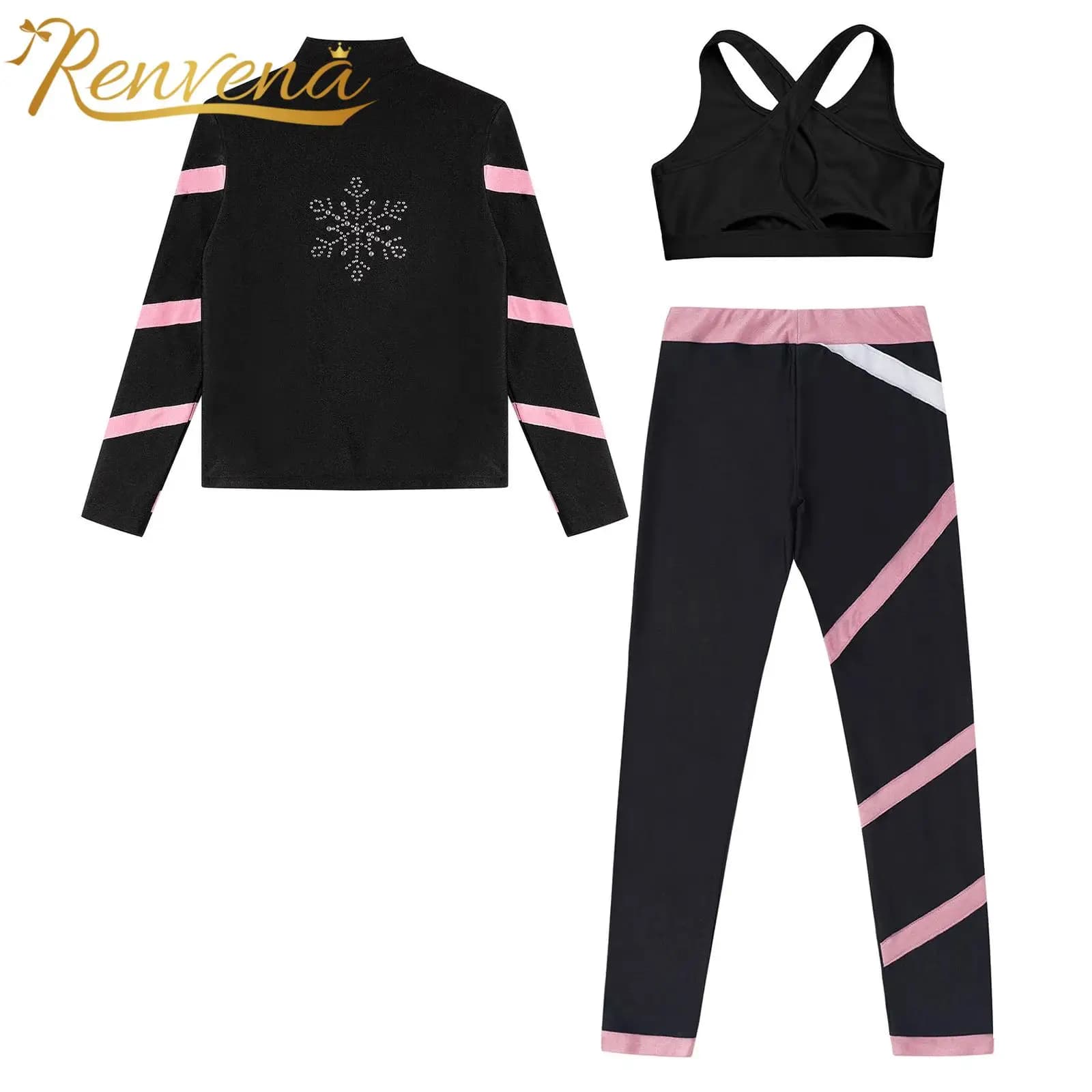 Kids Girls Clothing Suits Shiny Rhinestones Figure Skating Gymnastics Dance Costume Ballet Dance Outfit Children Clothes Sets