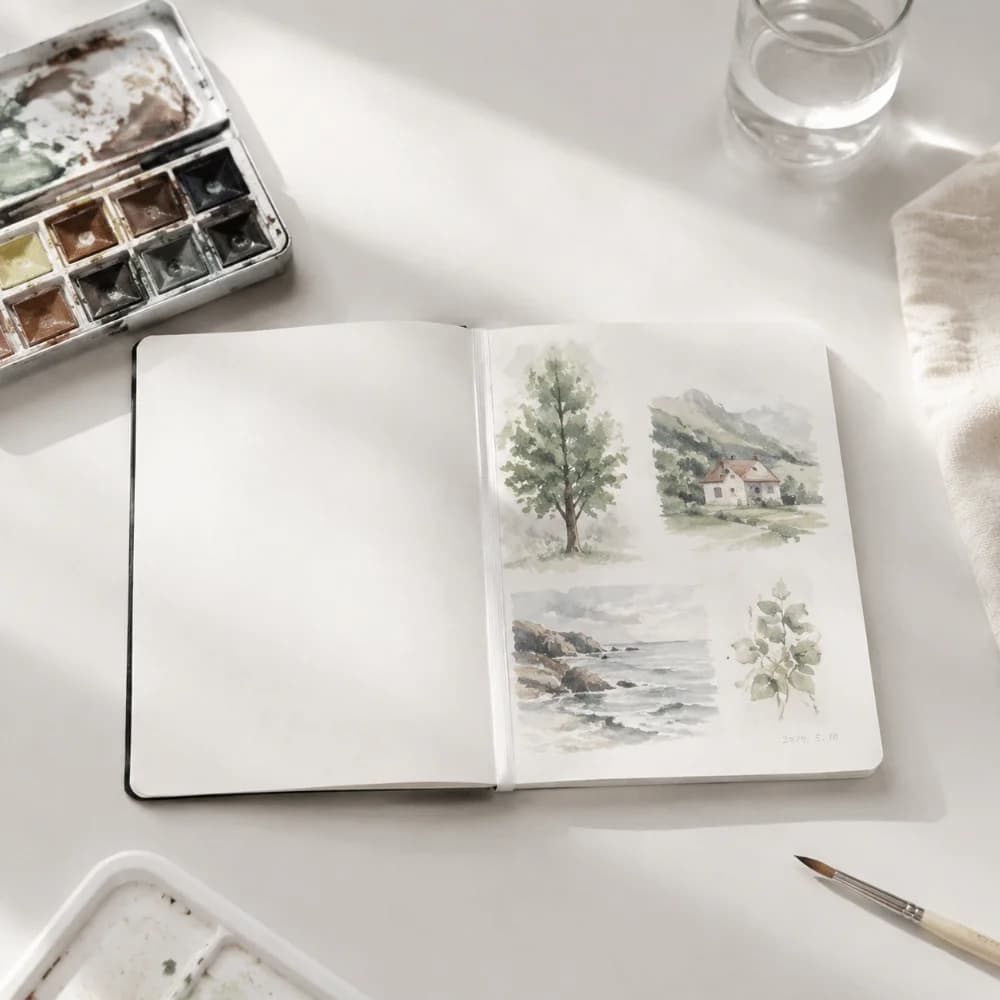 Thick Paper Watercolor Sketchbook Acid-Free Paper Lay-Flat Binding Painting Book Compact Size 300gsm Paper Art Notebook Doodling